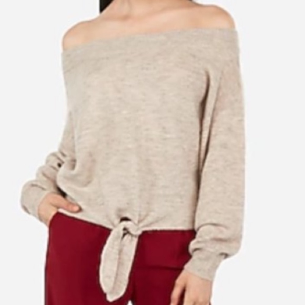 🌸 Express Off-the-Shoulder Tie Front Sweater